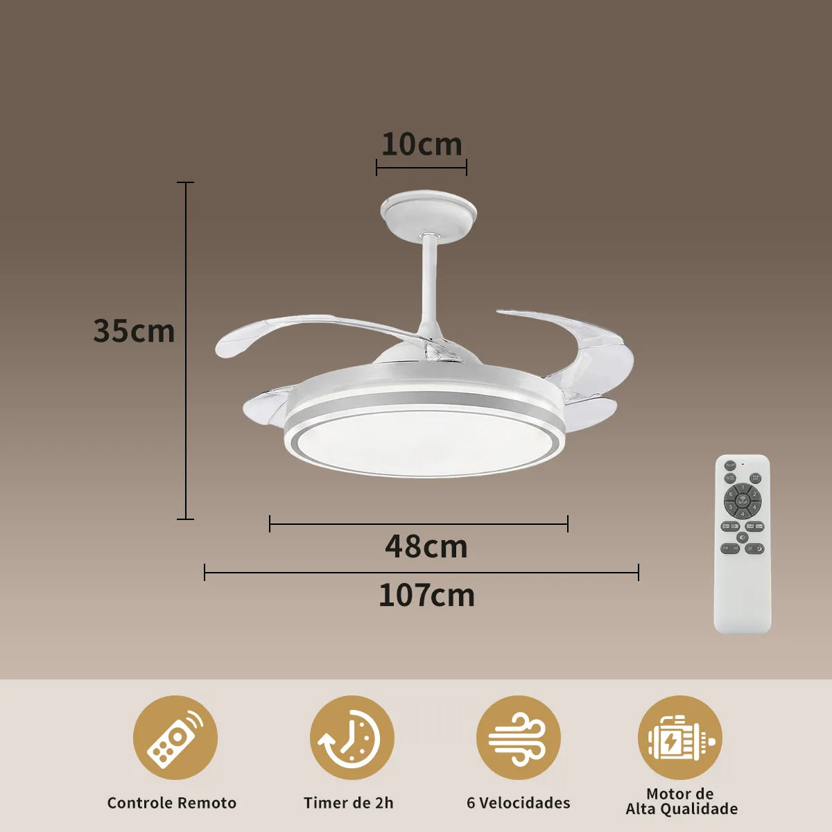 Ventilador LED Moderno Ultra Silencioso con 3 Tonos de Luz